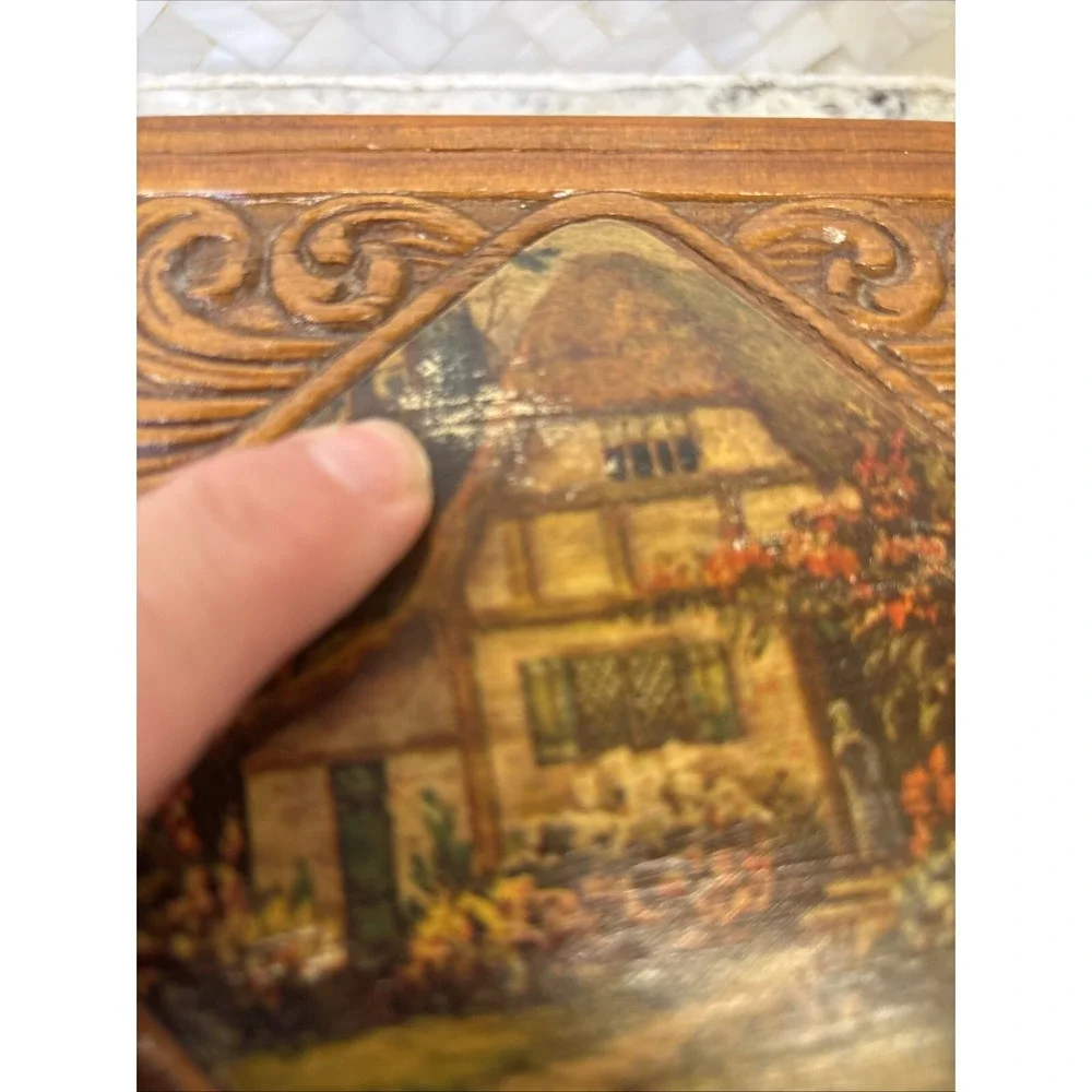 Vintage carved top mini Chest‎ Trinket Box Cottage Flowers Letters Trinkets